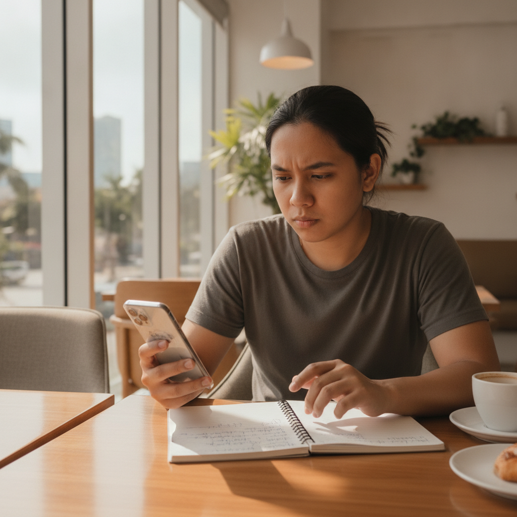 Filipino player comparing online casino bonus offers on mobile phone